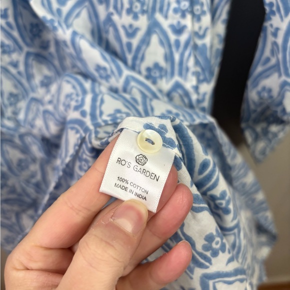 Ro's Garden tuckernuck blue white printed chlose short mini dress taormina L new - Picture 8 of 10